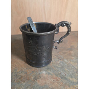 Antique Baby Cup Rockford Silver Quadruple Plated #260 Collectible Etched Birds